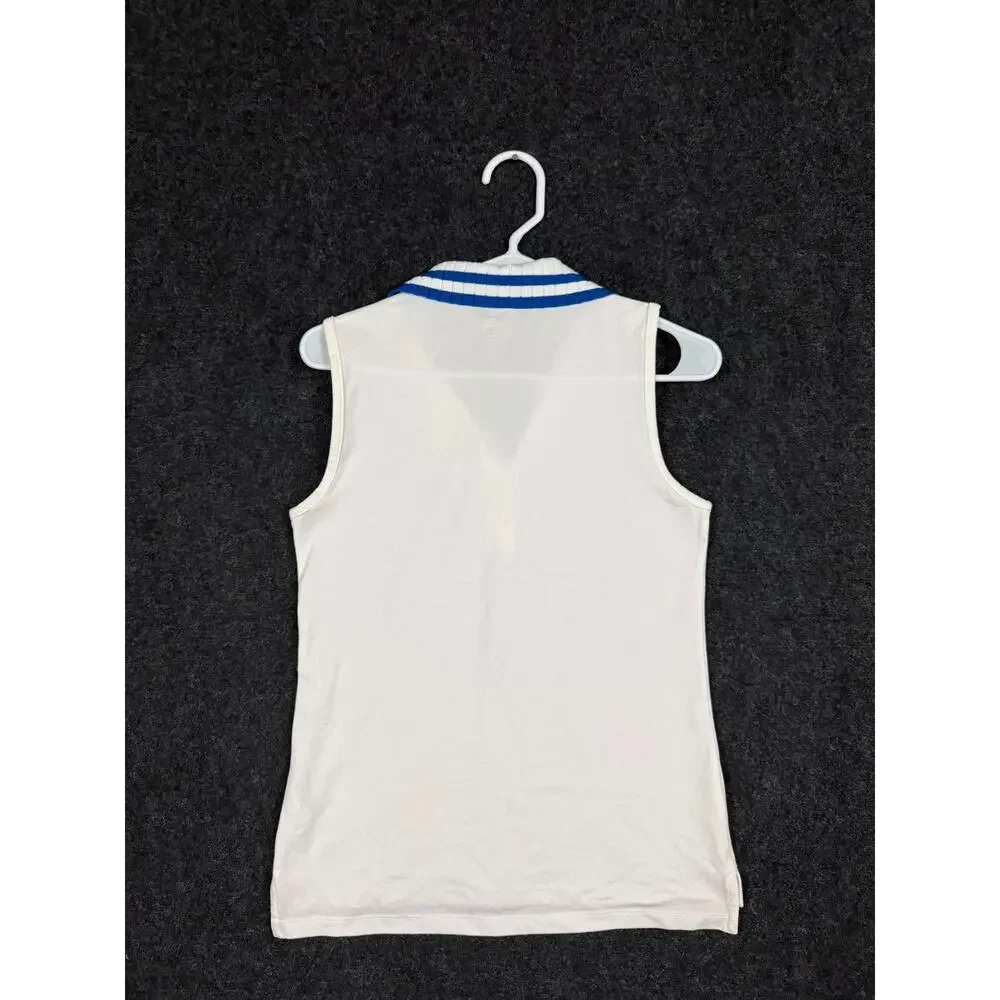 Tory Sport Performance Pique Sleeveless Polo White Blue NWT Women's S